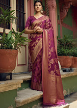 Load image into Gallery viewer, Dark Magenta Purple Woven Designer Satin Silk Saree