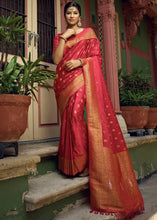 Load image into Gallery viewer, Reddish Pink Woven Designer Satin Silk Saree