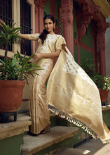 Load image into Gallery viewer, Daisy White Woven Designer Satin Silk Saree