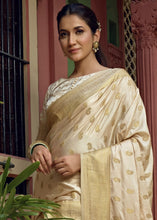 Load image into Gallery viewer, Daisy White Woven Designer Satin Silk Saree