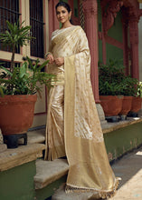 Load image into Gallery viewer, Daisy White Woven Designer Satin Silk Saree