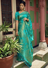Load image into Gallery viewer, Electric Blue Woven Designer Satin Silk Saree