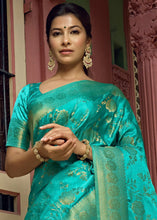 Load image into Gallery viewer, Electric Blue Woven Designer Satin Silk Saree