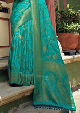 Load image into Gallery viewer, Electric Blue Woven Designer Satin Silk Saree