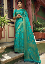 Load image into Gallery viewer, Electric Blue Woven Designer Satin Silk Saree