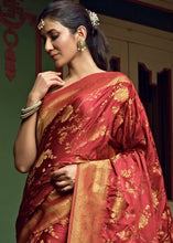 Load image into Gallery viewer, Maroon Red Woven Designer Satin Silk Saree