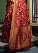 Load image into Gallery viewer, Maroon Red Woven Designer Satin Silk Saree