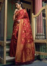 Load image into Gallery viewer, Maroon Red Woven Designer Satin Silk Saree