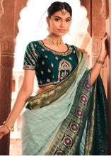 Load image into Gallery viewer, Blizzard Blue Woven Banarasi Silk Saree with Embroidered Blouse