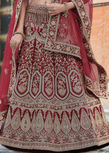 Laden Sie das Bild in den Galerie-Viewer, Maroon Red Velvet Lehenga Choli Having Heavy Embroidery &amp; Hand work: Bridal Edition