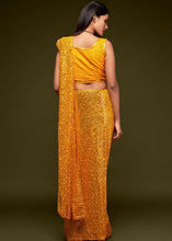 Carica l&#39;immagine nel visualizzatore Galleria,Golden Yellow Sequins &amp; Thread Embroidered Designer Georgette Saree