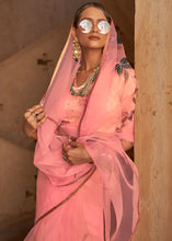 Load image into Gallery viewer, Peach Pink Digital Floral Print Organza Saree