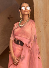 Load image into Gallery viewer, Peach Pink Digital Floral Print Organza Saree