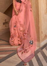 Load image into Gallery viewer, Peach Pink Digital Floral Print Organza Saree