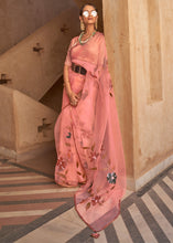 Load image into Gallery viewer, Peach Pink Digital Floral Print Organza Saree