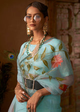 Load image into Gallery viewer, Baby Blue Digital Floral Print Organza Saree