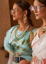 Load image into Gallery viewer, Baby Blue Digital Floral Print Organza Saree