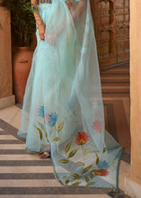 Load image into Gallery viewer, Baby Blue Digital Floral Print Organza Saree