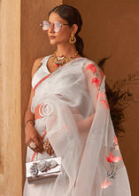 Load image into Gallery viewer, Cloud Grey Digital Floral Print Organza Saree