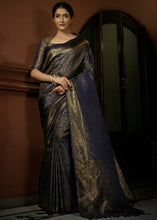 Laden Sie das Bild in den Galerie-Viewer, Presidential Blue &amp; Golden Blend Woven Kanjivaram Silk Saree
