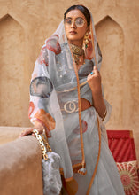 Load image into Gallery viewer, Koala Grey Digital Floral Print Organza Saree
