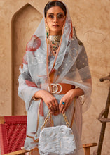 Load image into Gallery viewer, Koala Grey Digital Floral Print Organza Saree