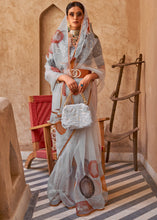 Load image into Gallery viewer, Koala Grey Digital Floral Print Organza Saree
