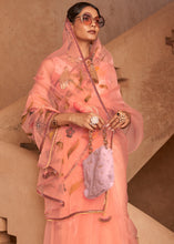Load image into Gallery viewer, Coral Pink Digital Floral Print Organza Saree