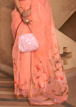 Load image into Gallery viewer, Coral Pink Digital Floral Print Organza Saree