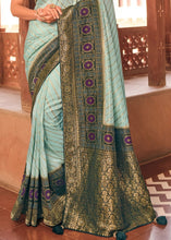Load image into Gallery viewer, Blizzard Blue Woven Banarasi Silk Saree with Embroidered Blouse