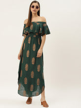 Load image into Gallery viewer, Off shoulder Flare yoke and U hem maxi dress