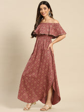 Load image into Gallery viewer, Off shoulder Flare yoke and U hem maxi dress