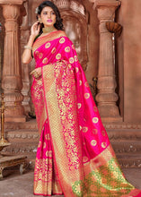 Cargar imagen en el visor de la galería, Magenta Zari Woven Soft Silk Saree with overall Butti work