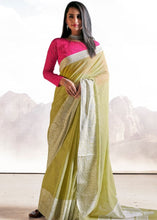 Cargar imagen en el visor de la galería, Sage Green Soft Linen Silk Saree with Lucknowi work and Sequence Blouse