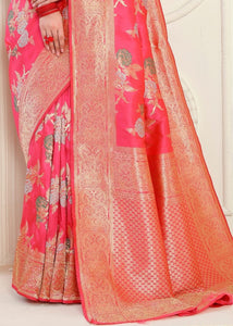 Strawberry Pink Zari Woven Banarasi Silk Saree