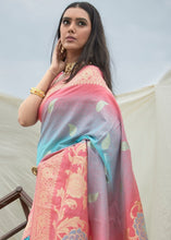 Carica l&#39;immagine nel visualizzatore Galleria,Pink and Blue Handloom Weaving Silk Saree