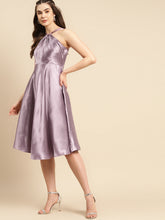 Load image into Gallery viewer, Draped neck flare midi dress