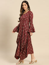 Load image into Gallery viewer, Bell Sleeve Long dress with front drape