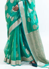 Cargar imagen en el visor de la galería, Jade Green Designer Woven Organza Silk Saree