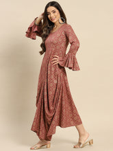 Load image into Gallery viewer, Bell Sleeve Long dress with front drape