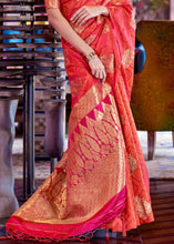 Load image into Gallery viewer, Brink Pink Satin Silk Saree with overall Golden Butti