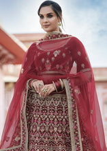 Carica l&#39;immagine nel visualizzatore Galleria,Maroon Red Velvet Lehenga Choli Having Heavy Embroidery &amp; Hand work: Bridal Edition