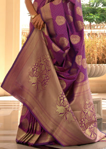 Irish Purple Woven Soft Kanjivaram Silk Saree with overall Butti work