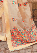 Cargar imagen en el visor de la galería, Beige Linen Silk Saree with Colorful Weaving work