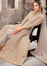 Cargar imagen en el visor de la galería, Oat Brown Designer Net Anarkali Suit with Full Thread Embroidery Work