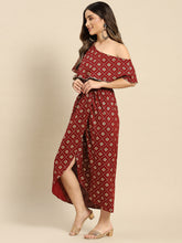 Carica l'immagine nel visualizzatore Galleria,One Shoulder yoke overlap printed dress