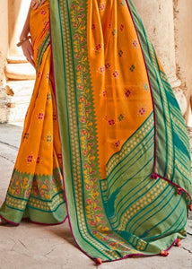 Carrot Orange Soft Silk Saree with Embroidered Blouse