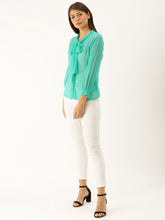 Load image into Gallery viewer, Tie up collar shirt blouse