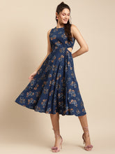 Load image into Gallery viewer, Floral print skater dress with side cut out