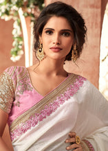 Load image into Gallery viewer, Daisy White Designer Embroidered Georgette Silk Saree with Sequence work
